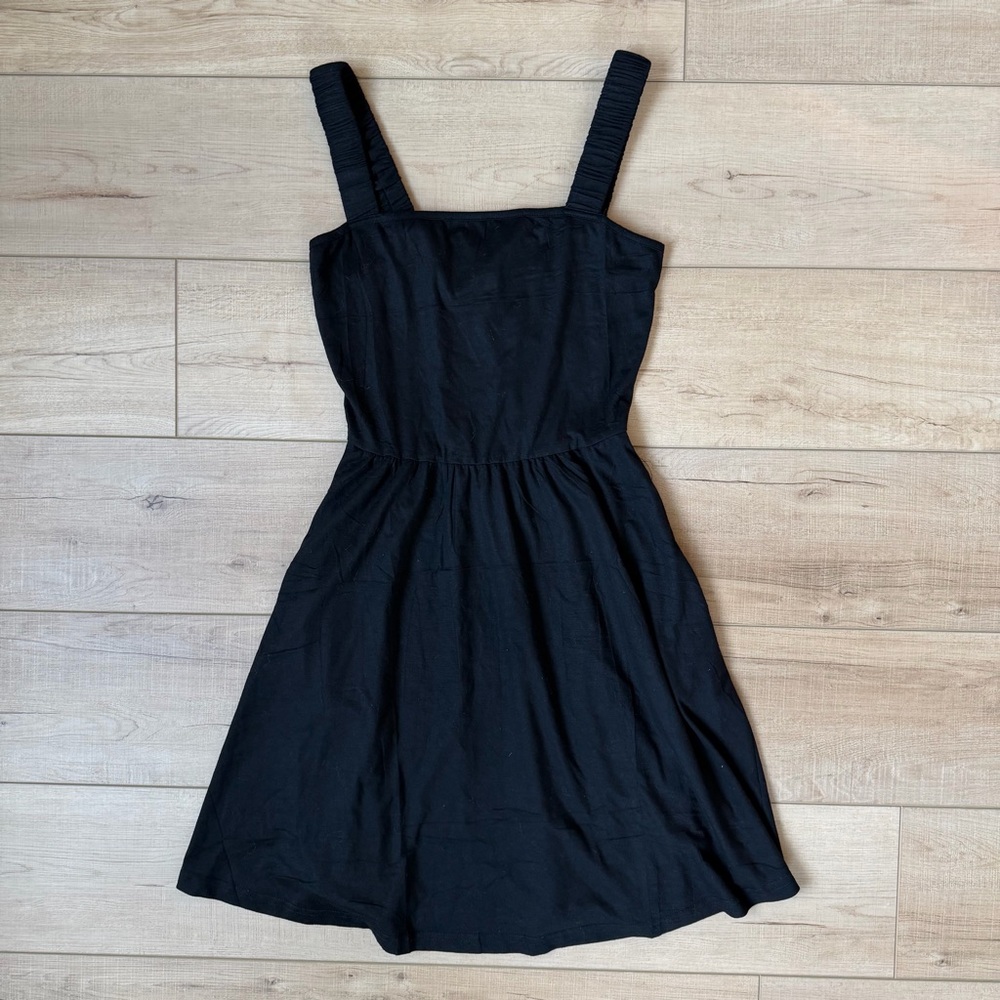 Huhot Black Ruched Strap Square Neck Sleeveless Dress Women's Size Small